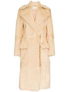 Chloé Long Lapel Kidskin Shearling Coat - Nude & Neutrals