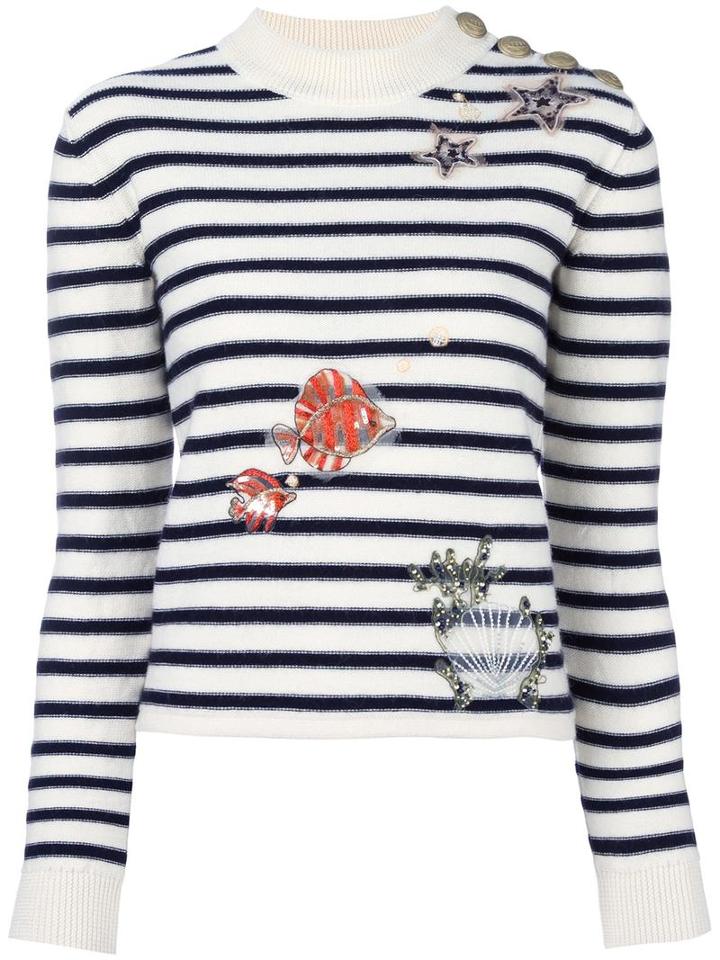 Red Valentino Embellished Striped Jumper, Women's, Size: Xs, Nude/neutrals, Cotton/polyamide/viscose/metallic Fibre