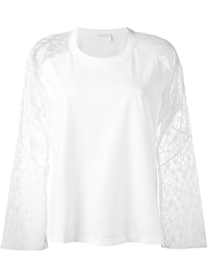 Chloé Lace Insert Top, Women's, Size: Medium, White, Cotton/polyamide/viscose