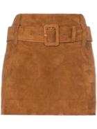 Prada Belted Suede Mini Skirt - Brown