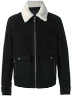 Salvatore Ferragamo Contrasting Collar Jacket, Men's, Size: 52, Black, Calf Leather/polyamide/polyester/virgin Wool