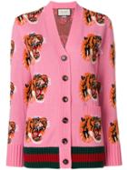 Gucci Tiger Face Embroidered Cardigan - Pink & Purple