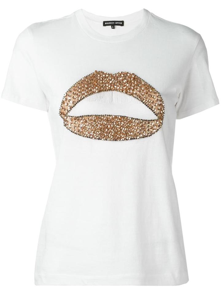 Markus Lupfer Lip Print T-shirt, Women's, Size: Xs, White, Cotton