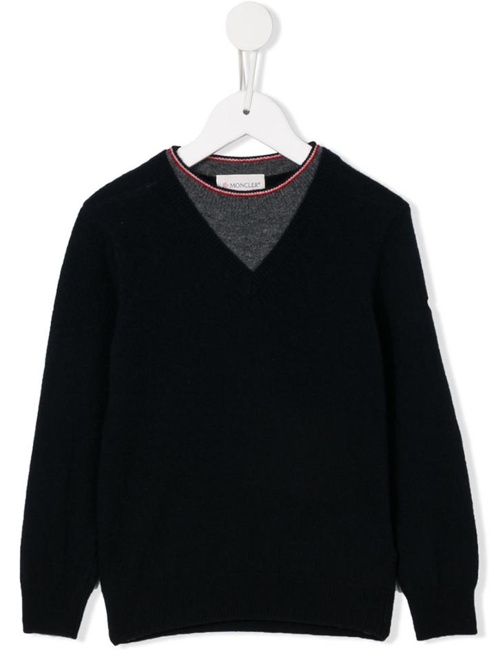 Moncler Kids Twin Panel V-neck Jumper, Boy's, Size: 12 Yrs, Blue