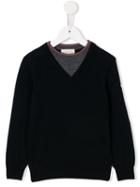 Moncler Kids Twin Panel V-neck Jumper, Boy's, Size: 12 Yrs, Blue