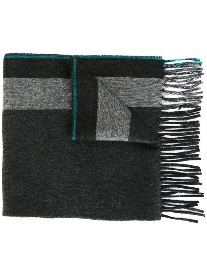 Salvatore Ferragamo Striped Detail Scarf, Men's, Black, Cashmere