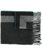 Salvatore Ferragamo Striped Detail Scarf, Men's, Black, Cashmere