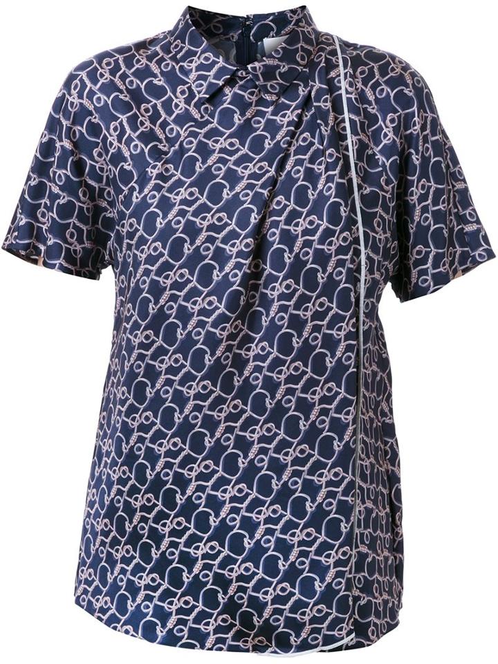 3.1 Phillip Lim Printed Satin Draped Top, Women's, Size: 4, Blue, Silk