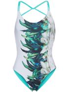 Belusso Feather Print Cross Back Swimsuit - White