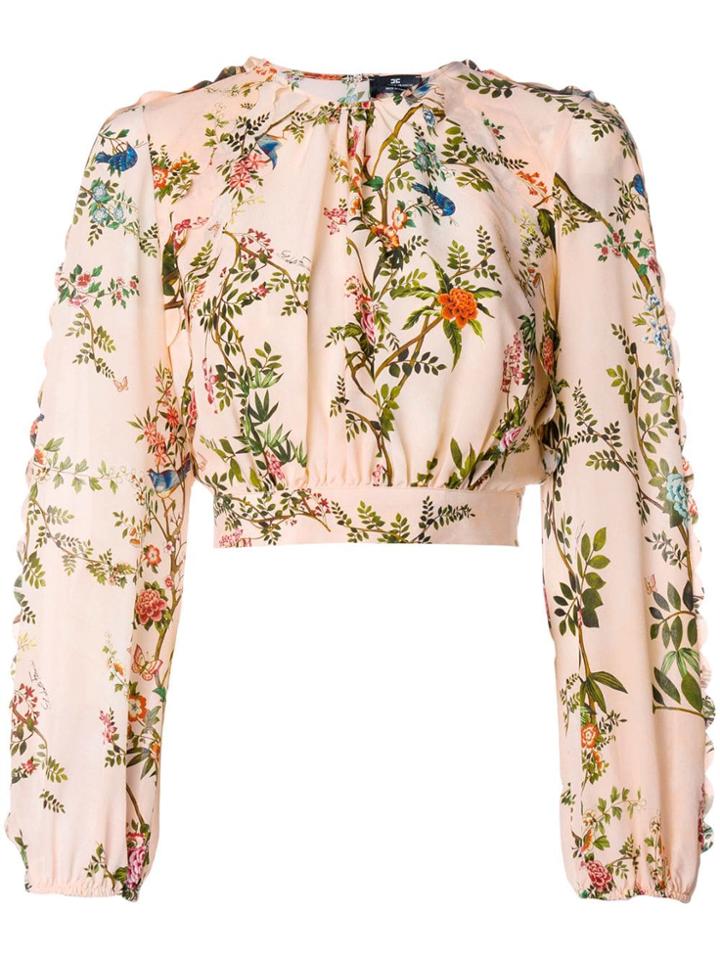 Elisabetta Franchi Floral Printed Cropped Top - Nude & Neutrals