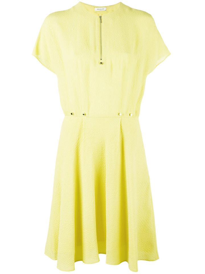 Mugler - Zip-neck Blouse - Women - Silk/viscose - 38, Yellow/orange, Silk/viscose