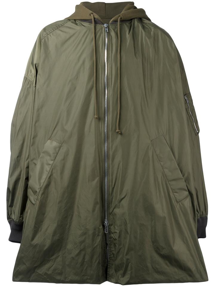Juun.j Hooded Oversized Coat, Men's, Size: 46, Green, Cotton/nylon/polyester/polyurethane
