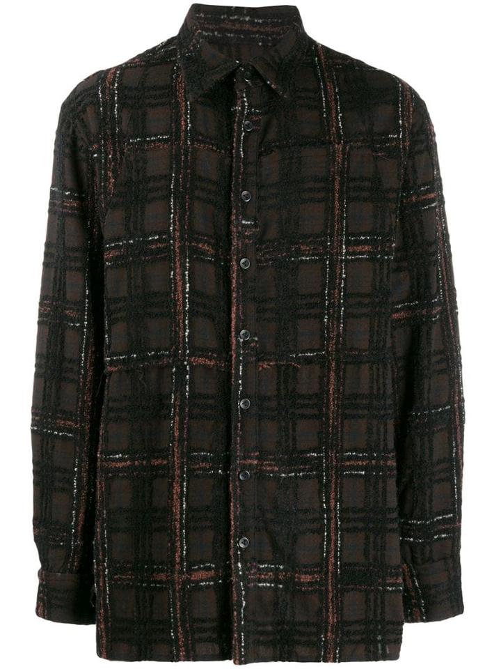 Forcerepublik Check Print Longline Shirt - Brown