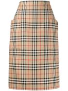 Burberry Vintage Check Pencil Skirt - Brown