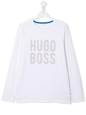 Boss Kids Teen Logo Print Jersey Top - White