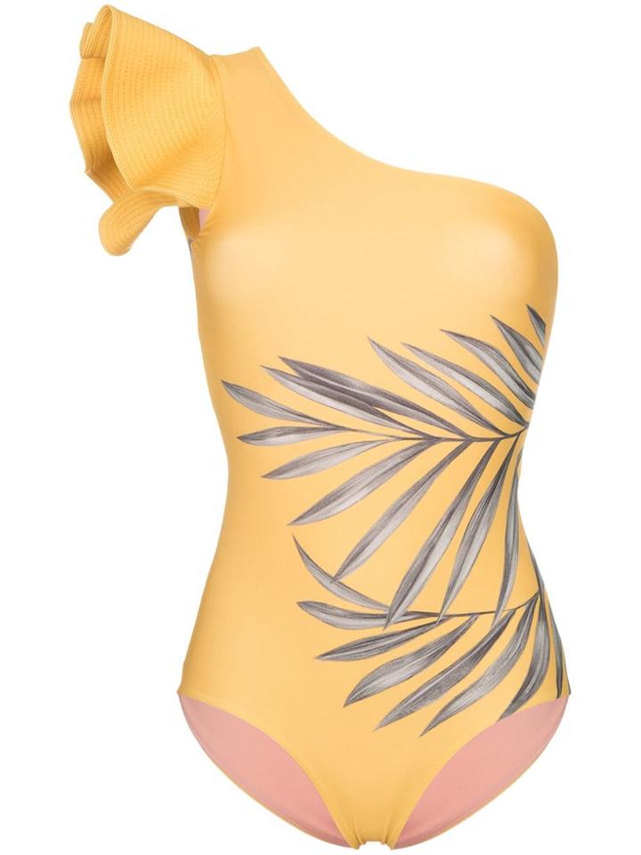 Johanna Ortiz Aloha Spirit One Shoulder Palm Print Swimsuit - Yellow