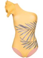 Johanna Ortiz Aloha Spirit One Shoulder Palm Print Swimsuit - Yellow