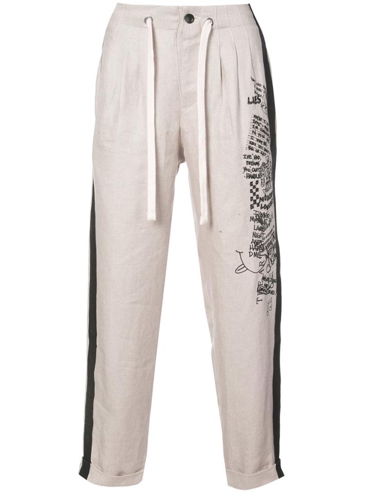 Herman Embroidered Detail Straight Leg Trousers - Nude & Neutrals