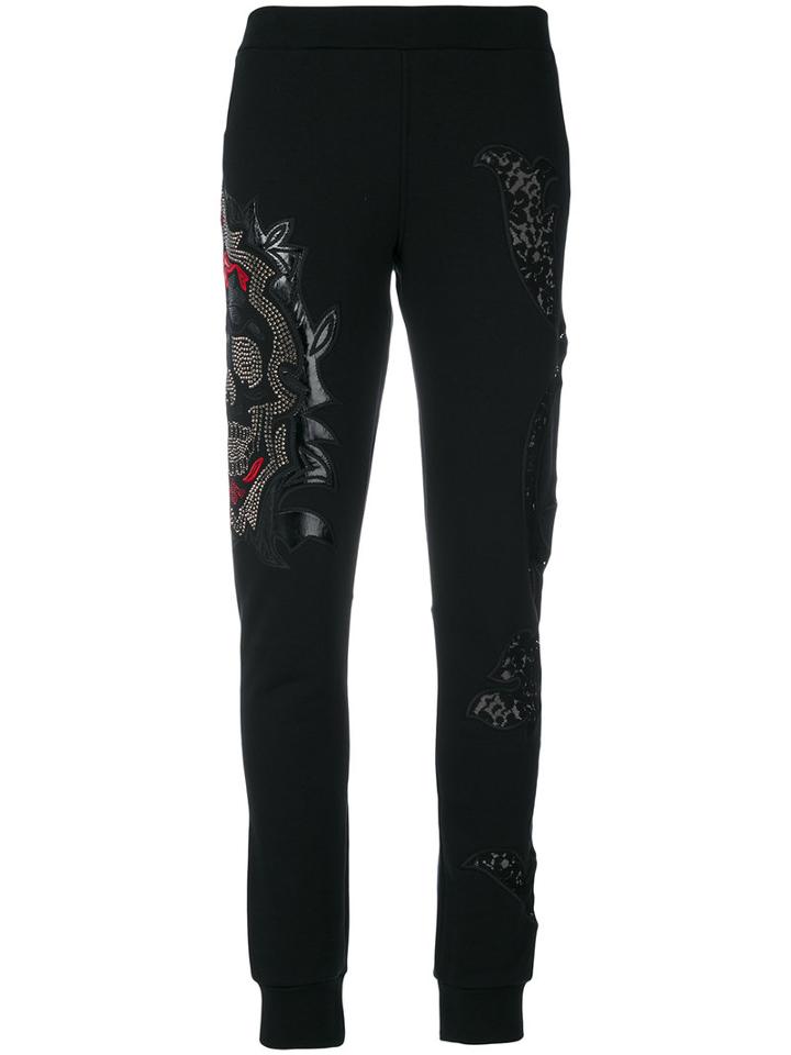 Philipp Plein - Embroidered Track Pants - Women - Cotton/polyamide/polyester/viscose - L, Black, Cotton/polyamide/polyester/viscose