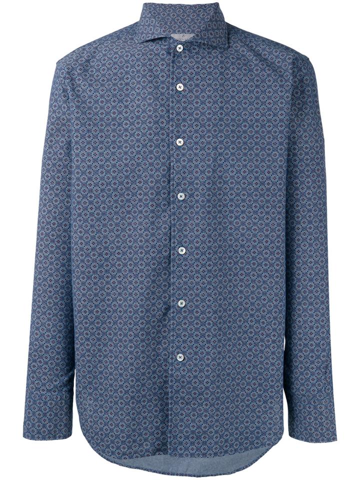 Canali Tile Print Slim-fit Shirt - Blue