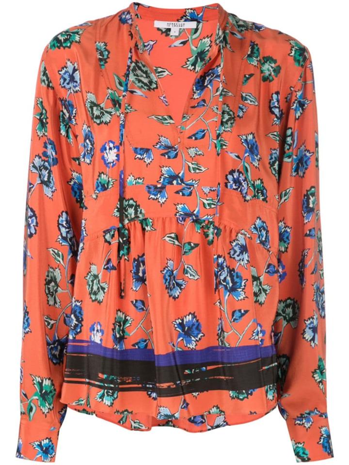 Derek Lam 10 Crosby Long Sleeve French Floral Peplum Blouse With Neck