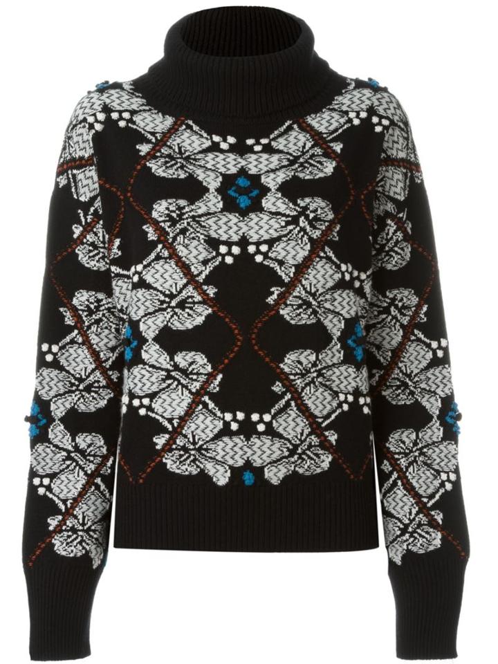 Barrie Cashmere Floral Intarsia Jumper, Women's, Size: Medium, Black, Cashmere
