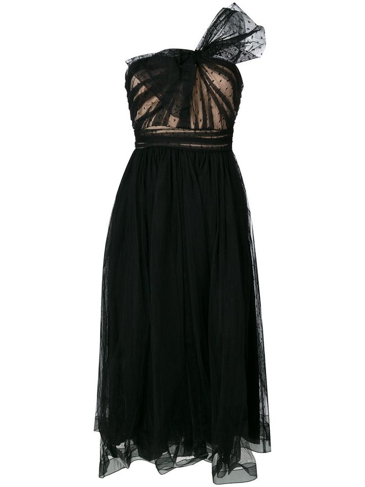 Red Valentino - One Shoulder Bow Detail Tulle Dress - Women - Polyamide/polyester - 42, Black, Polyamide/polyester