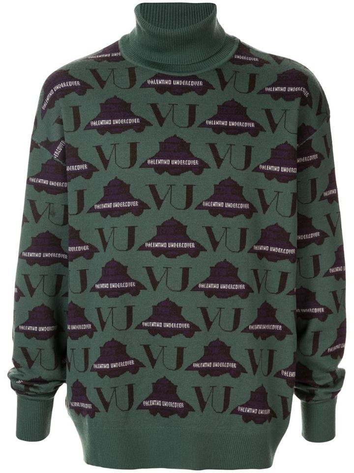 Undercover All Over Logo Print Jumper - Green