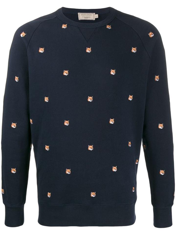 Maison Kitsuné All-over Fox-embroidered Sweatshirt - Blue