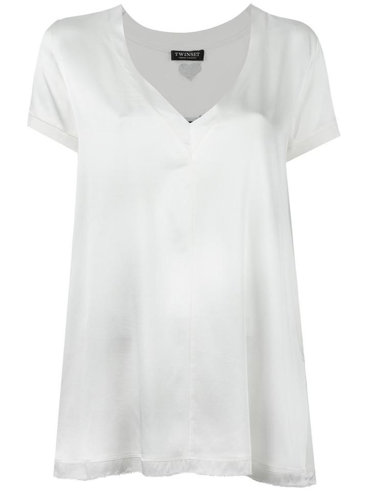 Twin-set V-neck T-shirt, Women's, Size: Xxl, White, Silk/spandex/elastane/viscose
