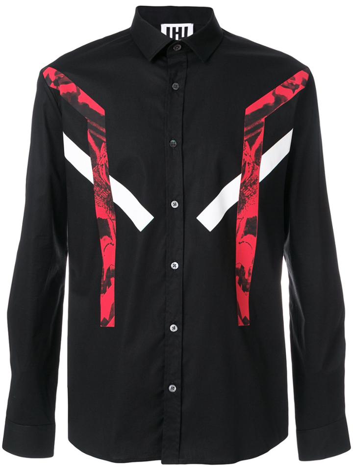 Les Hommes Urban Printed Panel Detail Classic Shirt - Black