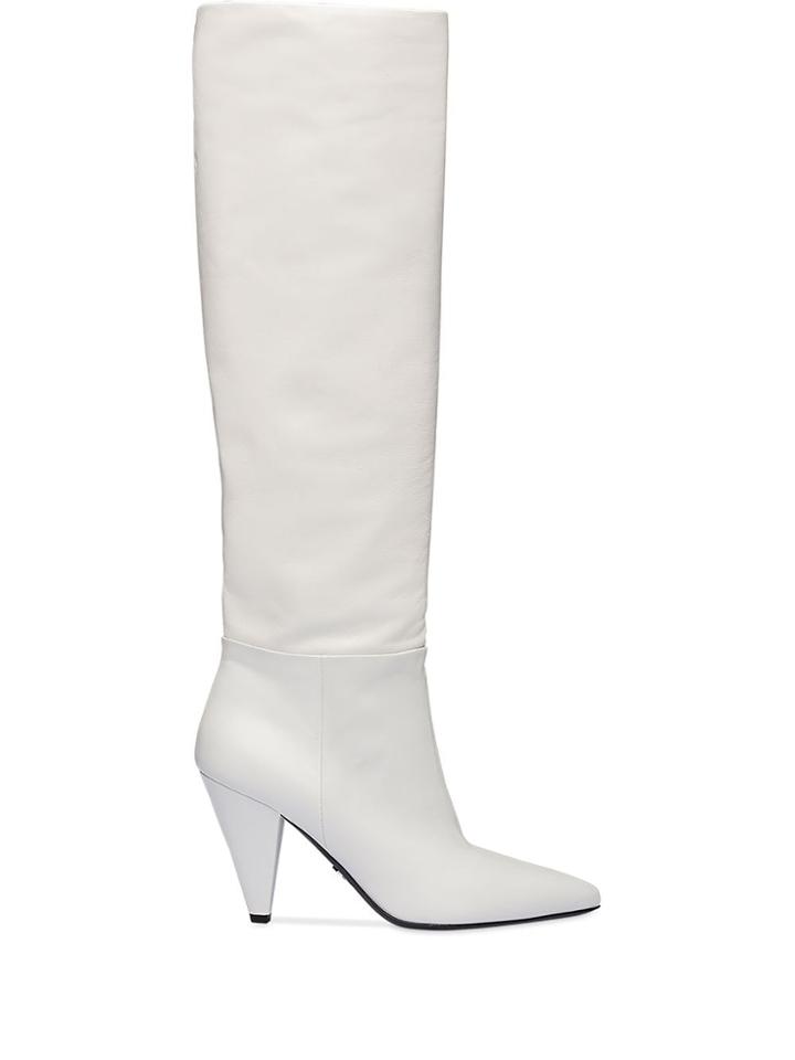 Prada Madras Leather Boots - White