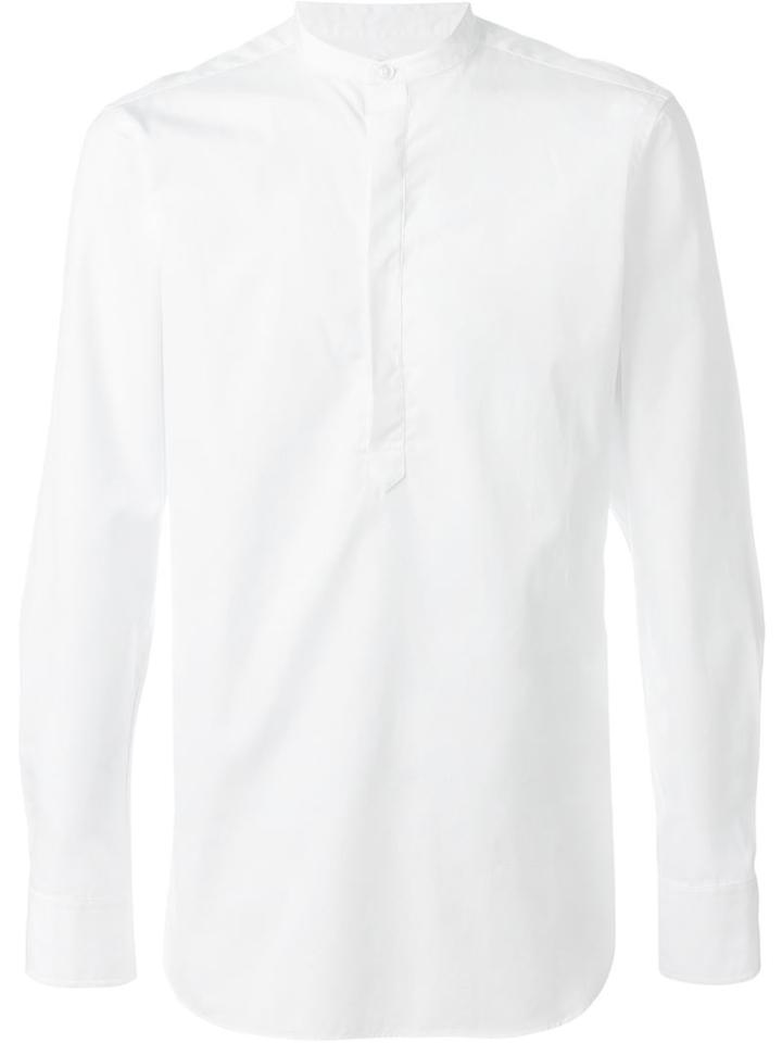 E. Tautz Slim Fit Grandad Collar Shirt, Men's, Size: 17 1/2, White, Cotton