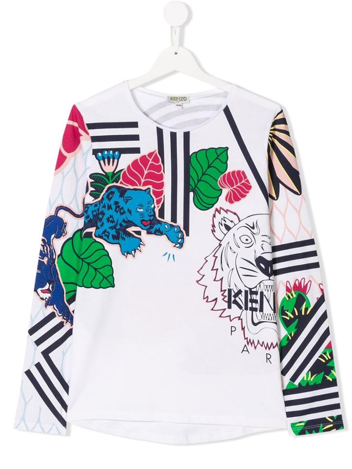 Kenzo Kids Placed Print Round Neck T-shirt - White