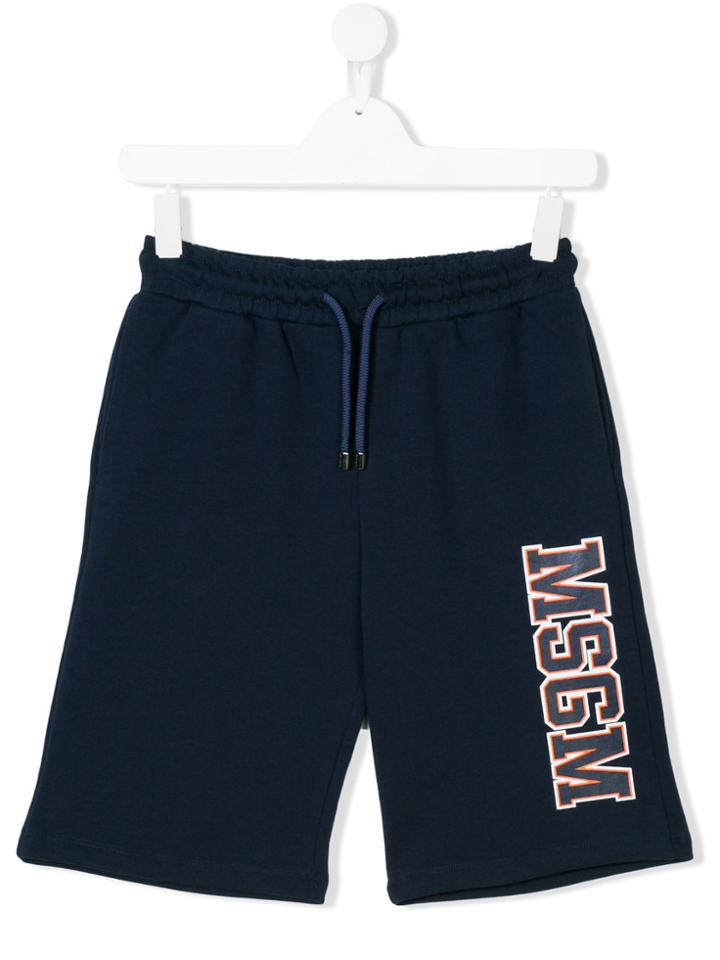 Msgm Kids Teen Logo Shorts - Blue