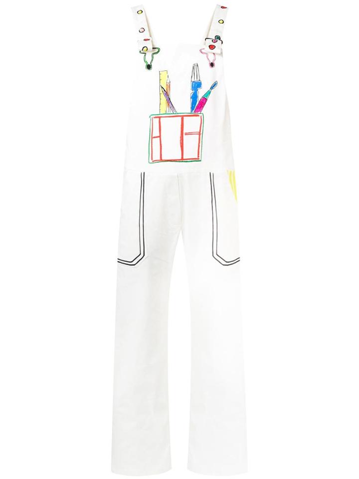 Mira Mikati Trompe L'ail Scribble Dungarees - White