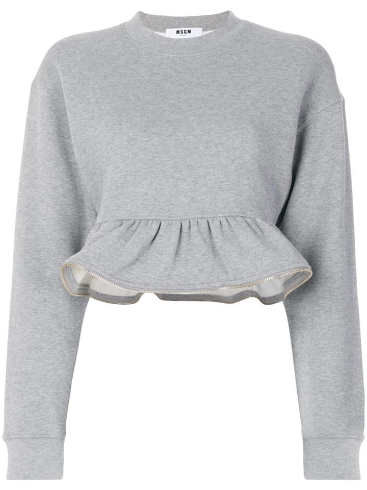 Msgm Cropped Zip Trim Peplum Sweatshirt - Grey