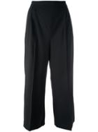 Msgm Cropped Wide-legged Trousers, Women's, Size: 42, Black, Virgin Wool/spandex/elastane/polyester