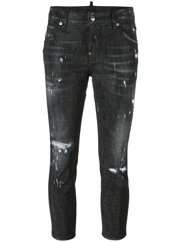 Dsquared2 Cool Girl Cropped Microstudded Jeans, Size: 38, Black, Cotton/polyester/aluminium