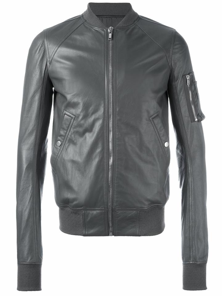 Rick Owens Raglan Bomber Jacket, Men's, Size: 48, Grey, Sheep Skin/shearling/cupro
