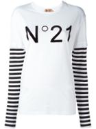 No21 Logo Print Longsleeved T-shirt, Women's, Size: 38, White, Cotton