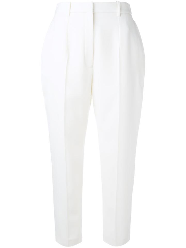 Alexander Mcqueen Cropped Tailored Trousers, Women's, Size: 42, White, Virgin Wool/cupro