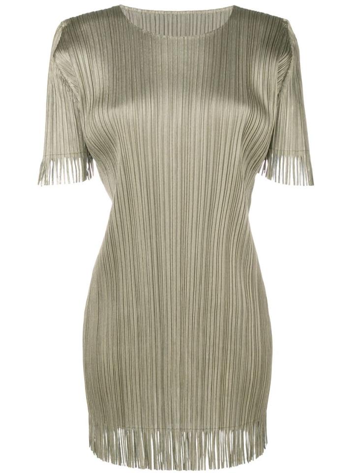 Pleats Please By Issey Miyake Fitted Fringe Emebellished Dress - Green