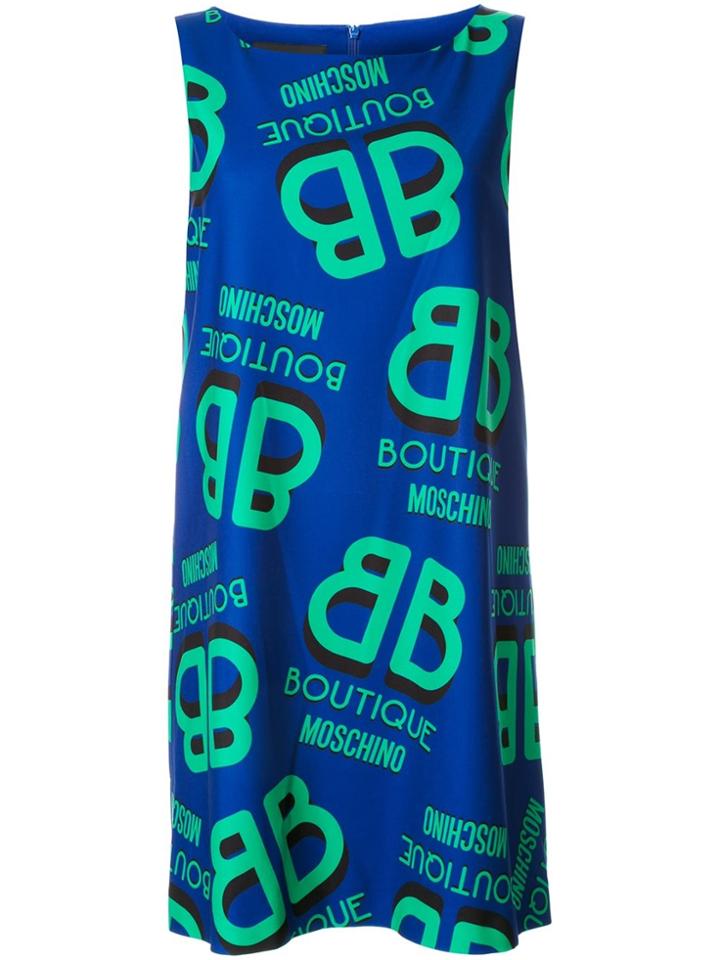 Boutique Moschino Logo Print Shift Dress - Blue