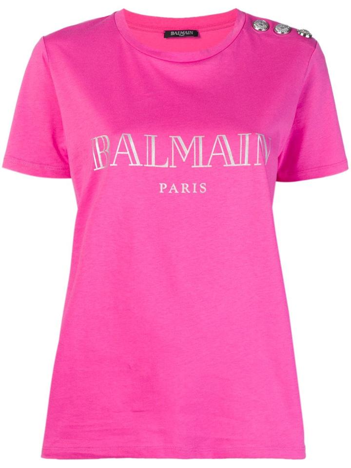 Balmain Buttoned Logo T-shirt - Pink & Purple