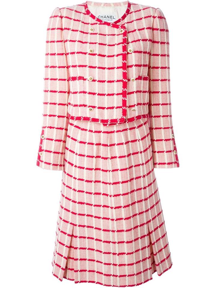 Chanel Vintage Checked Skirt Suit, Women's, Size: 38, Pink/purple