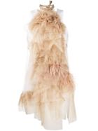 Nº21 Front Layered Top With Ostrich Feather - Neutrals