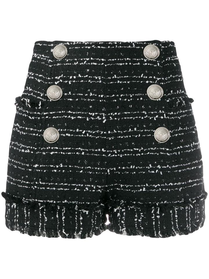 Balmain Frayed Tweed Shorts - Black