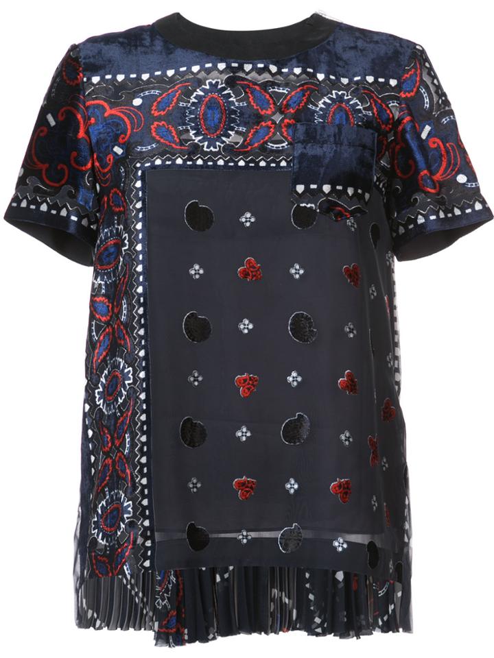 Sacai Paisley Velvet Applique Blouse - Blue