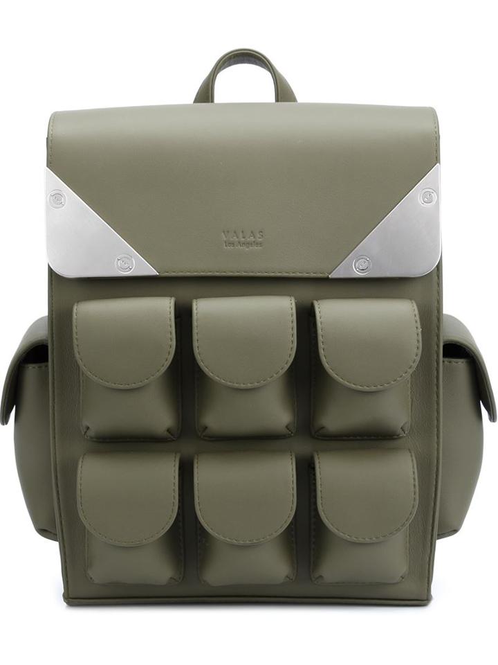 Valas Multiple Pockets Small Backpack, Green, Leather